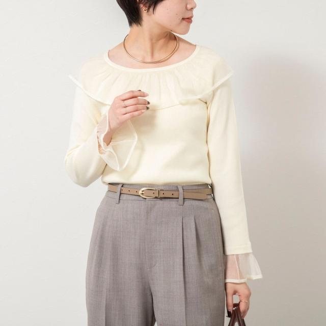 ノーリーズソフィー（NOLLEY’S sophi）/《手洗い可能》シアーフリル総針プルオーバー