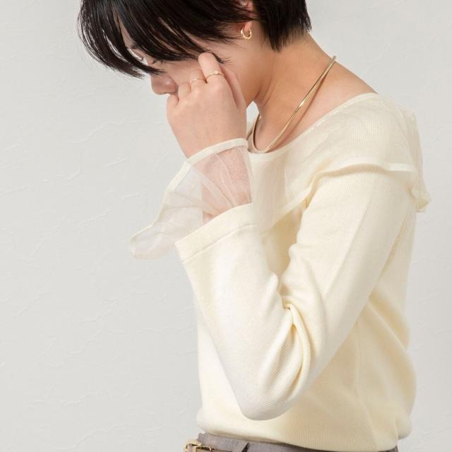 ノーリーズソフィー（NOLLEY’S sophi）/《手洗い可能》シアーフリル総針プルオーバー