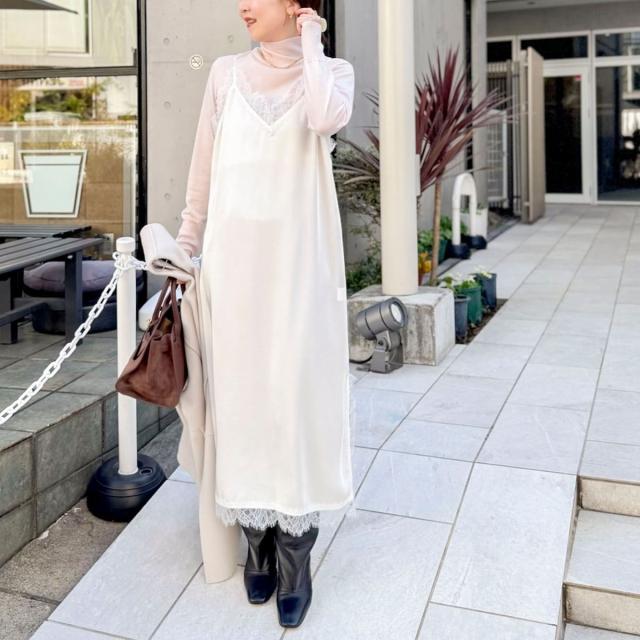 ノーリーズソフィー（NOLLEY’S sophi）/ウォッシャブルトリミングレースサテンキャミワンピース