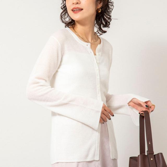 ノーリーズソフィー（NOLLEY’S sophi）/《手洗い可能》モヘヤ混片畦ミディ丈Cネックカーディガン