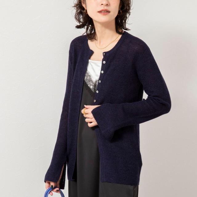 ノーリーズソフィー（NOLLEY’S sophi）/《手洗い可能》モヘヤ混片畦ミディ丈Cネックカーディガン