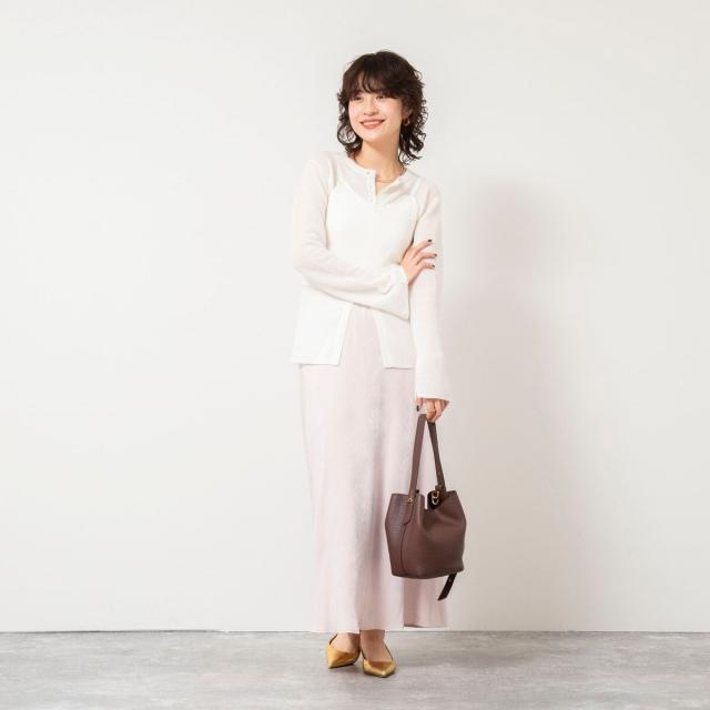 ノーリーズソフィー（NOLLEY’S sophi）/《手洗い可能》モヘヤ混片畦ミディ丈Cネックカーディガン