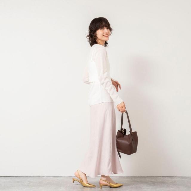 ノーリーズソフィー（NOLLEY’S sophi）/《手洗い可能》モヘヤ混片畦ミディ丈Cネックカーディガン