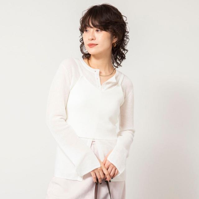 ノーリーズソフィー（NOLLEY’S sophi）/《手洗い可能》モヘヤ混片畦ミディ丈Cネックカーディガン