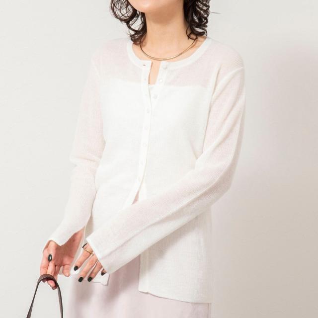 ノーリーズソフィー（NOLLEY’S sophi）/《手洗い可能》モヘヤ混片畦ミディ丈Cネックカーディガン