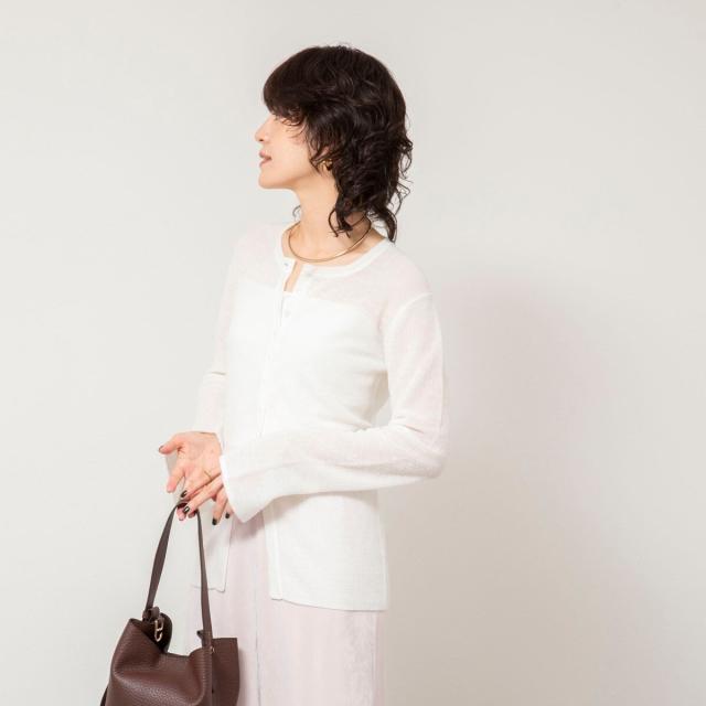 ノーリーズソフィー（NOLLEY’S sophi）/《手洗い可能》モヘヤ混片畦ミディ丈Cネックカーディガン