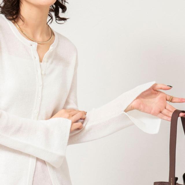 ノーリーズソフィー（NOLLEY’S sophi）/《手洗い可能》モヘヤ混片畦ミディ丈Cネックカーディガン