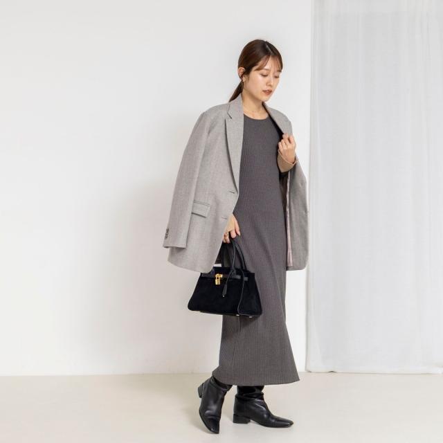 ノーリーズソフィー（NOLLEY’S sophi）/《手洗い可能》ウール混ワイドリブ袖口配色ロングワンピース