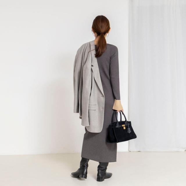 ノーリーズソフィー（NOLLEY’S sophi）/《手洗い可能》ウール混ワイドリブ袖口配色ロングワンピース