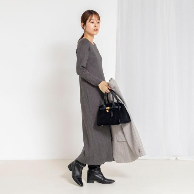 ノーリーズソフィー（NOLLEY’S sophi）/《手洗い可能》ウール混ワイドリブ袖口配色ロングワンピース