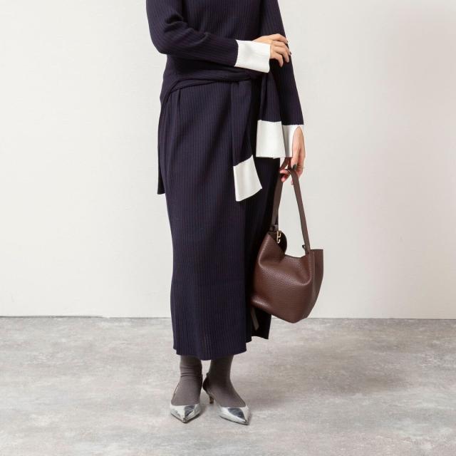 ノーリーズソフィー（NOLLEY’S sophi）/《手洗い可能》ウール混ワイドリブ袖口配色ロングワンピース