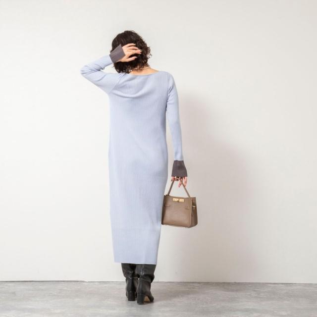 ノーリーズソフィー（NOLLEY’S sophi）/《手洗い可能》ウール混ワイドリブ袖口配色ロングワンピース