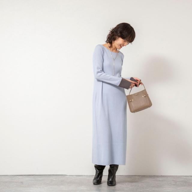 ノーリーズソフィー（NOLLEY’S sophi）/《手洗い可能》ウール混ワイドリブ袖口配色ロングワンピース