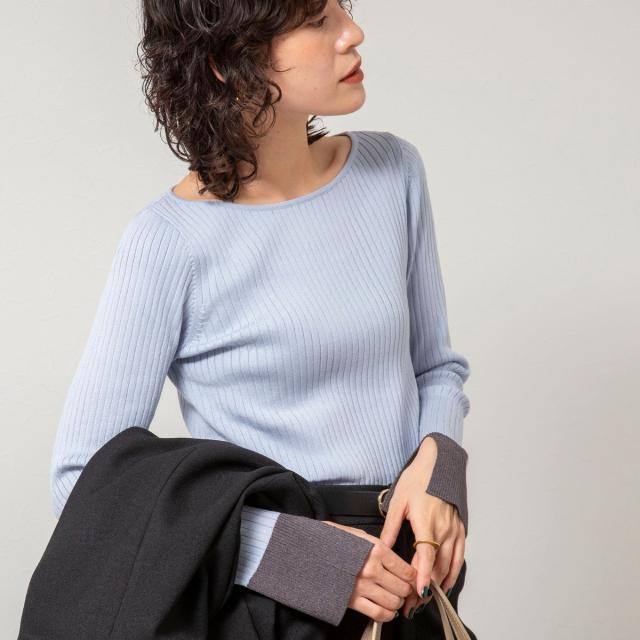 ノーリーズソフィー（NOLLEY’S sophi）/《手洗い可能》ウール混ワイドリブ袖口配色プルオーバー