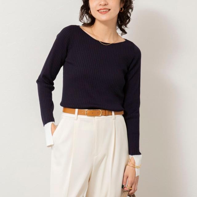 ノーリーズソフィー（NOLLEY’S sophi）/《手洗い可能》ウール混ワイドリブ袖口配色プルオーバー