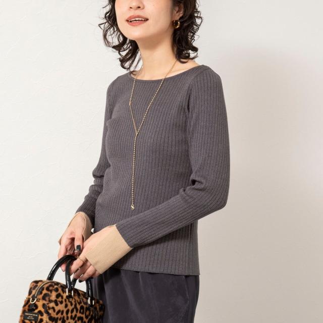 ノーリーズソフィー（NOLLEY’S sophi）/《手洗い可能》ウール混ワイドリブ袖口配色プルオーバー