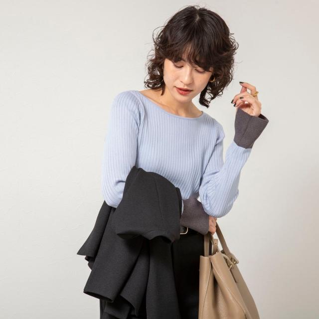 ノーリーズソフィー（NOLLEY’S sophi）/《手洗い可能》ウール混ワイドリブ袖口配色プルオーバー