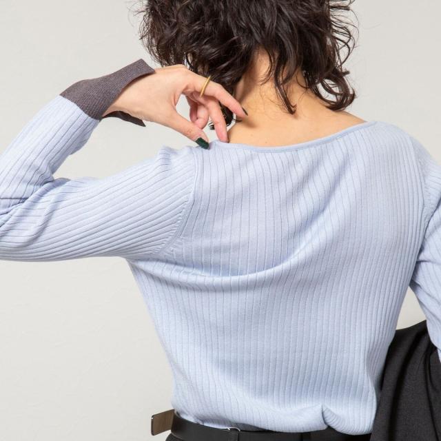 ノーリーズソフィー（NOLLEY’S sophi）/《手洗い可能》ウール混ワイドリブ袖口配色プルオーバー