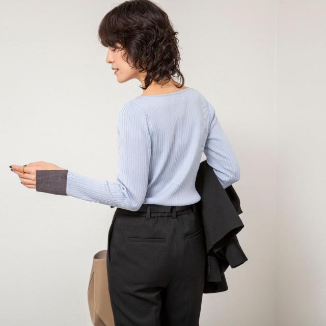 ノーリーズソフィー（NOLLEY’S sophi）/《手洗い可能》ウール混ワイドリブ袖口配色プルオーバー