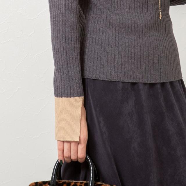 ノーリーズソフィー（NOLLEY’S sophi）/《手洗い可能》ウール混ワイドリブ袖口配色プルオーバー