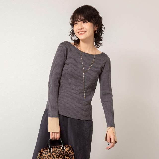 ノーリーズソフィー（NOLLEY’S sophi）/《手洗い可能》ウール混ワイドリブ袖口配色プルオーバー