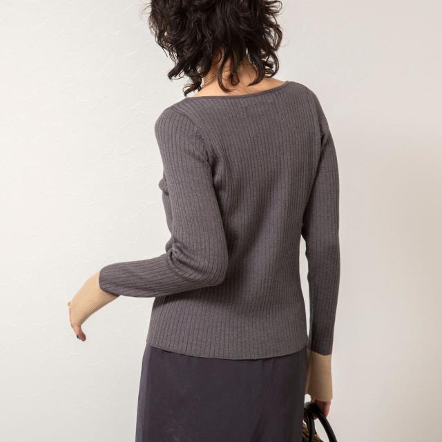 ノーリーズソフィー（NOLLEY’S sophi）/《手洗い可能》ウール混ワイドリブ袖口配色プルオーバー