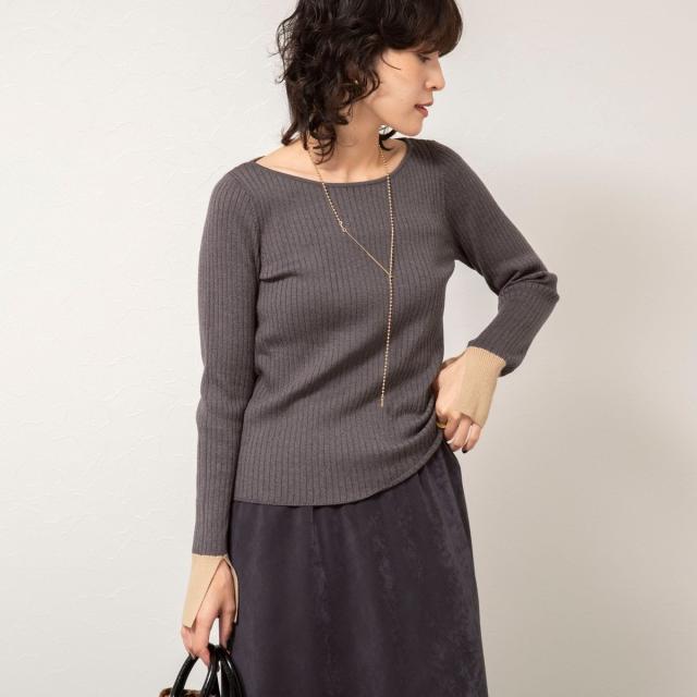 ノーリーズソフィー（NOLLEY’S sophi）/《手洗い可能》ウール混ワイドリブ袖口配色プルオーバー