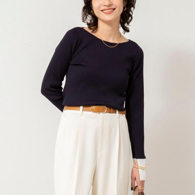 ノーリーズソフィー（NOLLEY’S sophi）/《手洗い可能》ウール混ワイドリブ袖口配色プルオーバー