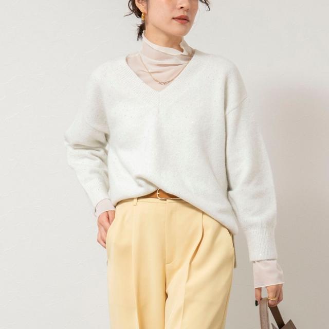 ノーリーズソフィー（NOLLEY’S sophi）/《手洗い可能》モヘヤスパンコールVネックプルオーバー
