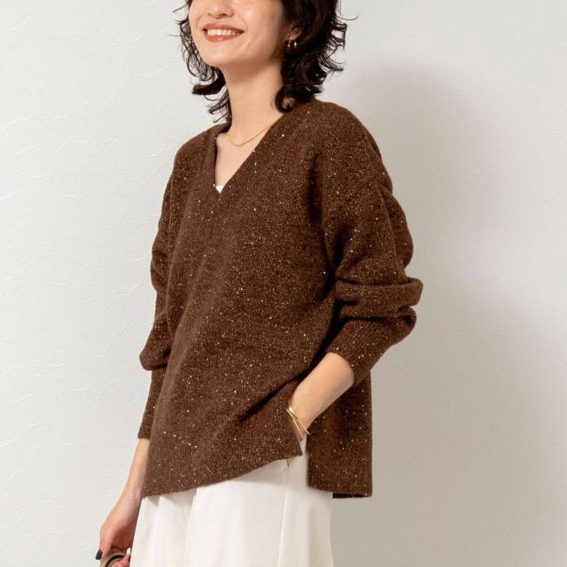 ノーリーズソフィー（NOLLEY’S sophi）/《手洗い可能》モヘヤスパンコールVネックプルオーバー
