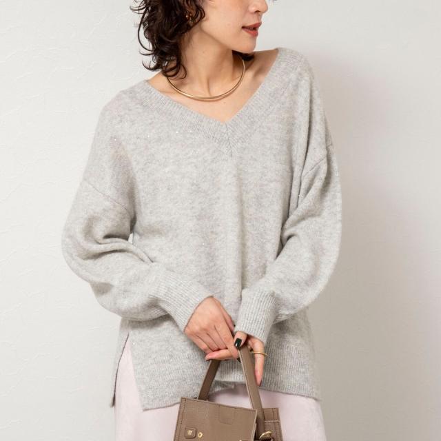 ノーリーズソフィー（NOLLEY’S sophi）/《手洗い可能》モヘヤスパンコールVネックプルオーバー