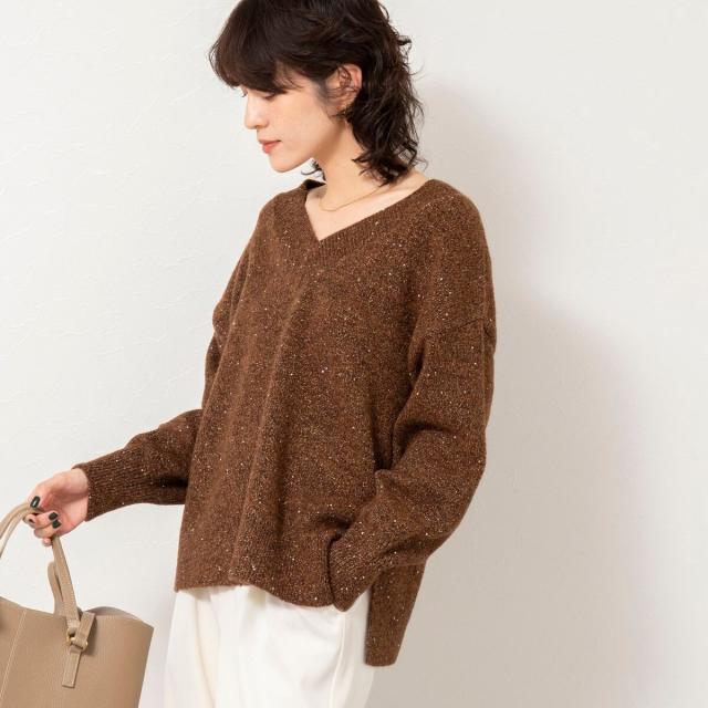 ノーリーズソフィー（NOLLEY’S sophi）/《手洗い可能》モヘヤスパンコールVネックプルオーバー
