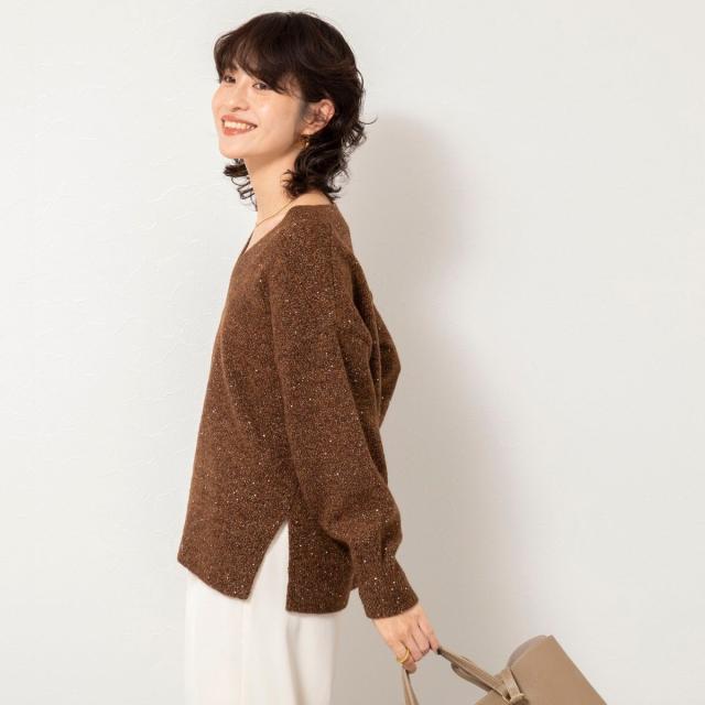 ノーリーズソフィー（NOLLEY’S sophi）/《手洗い可能》モヘヤスパンコールVネックプルオーバー