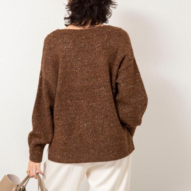 ノーリーズソフィー（NOLLEY’S sophi）/《手洗い可能》モヘヤスパンコールVネックプルオーバー