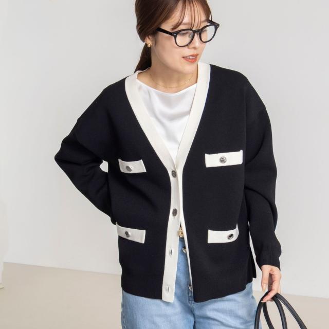 ノーリーズ（NOLLEY’S）/《手洗い可能》スムース配色Vネックカーディガン