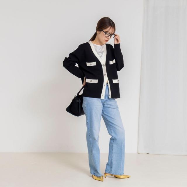 ノーリーズ（NOLLEY’S）/《手洗い可能》スムース配色Vネックカーディガン