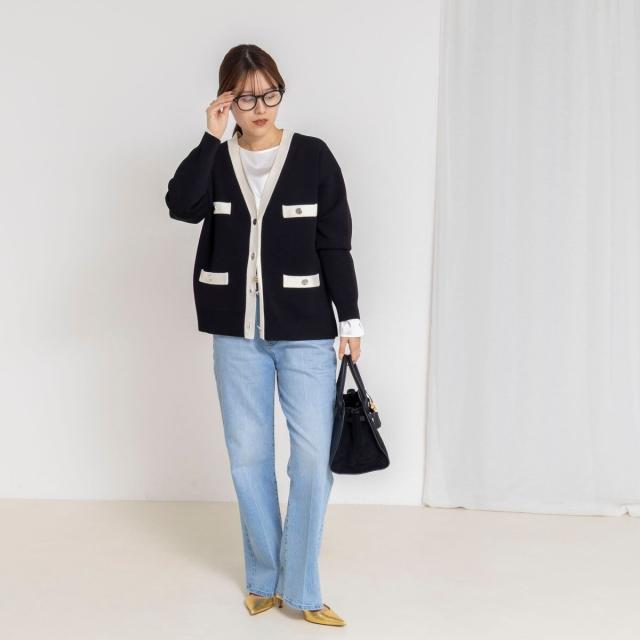 ノーリーズ（NOLLEY’S）/《手洗い可能》スムース配色Vネックカーディガン