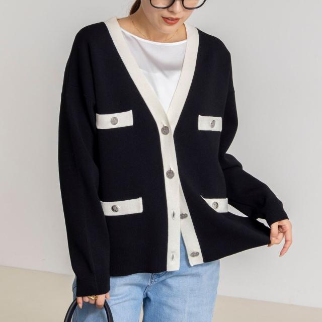 ノーリーズ（NOLLEY’S）/《手洗い可能》スムース配色Vネックカーディガン