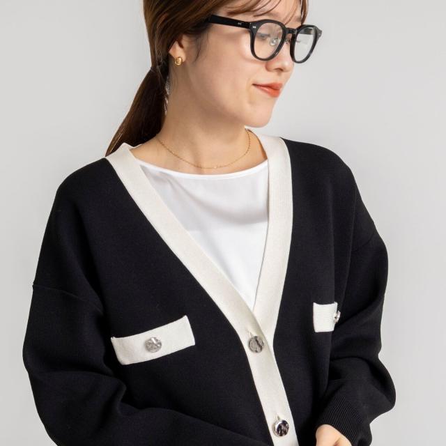ノーリーズ（NOLLEY’S）/《手洗い可能》スムース配色Vネックカーディガン