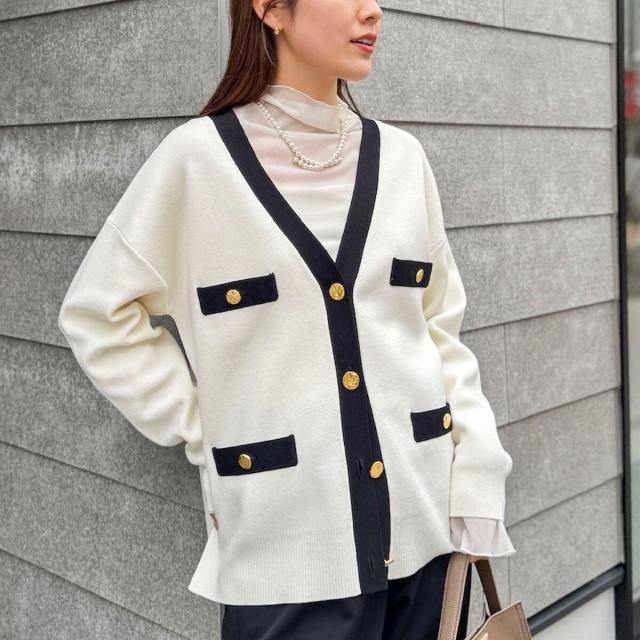 ノーリーズ（NOLLEY’S）/《手洗い可能》スムース配色Vネックカーディガン