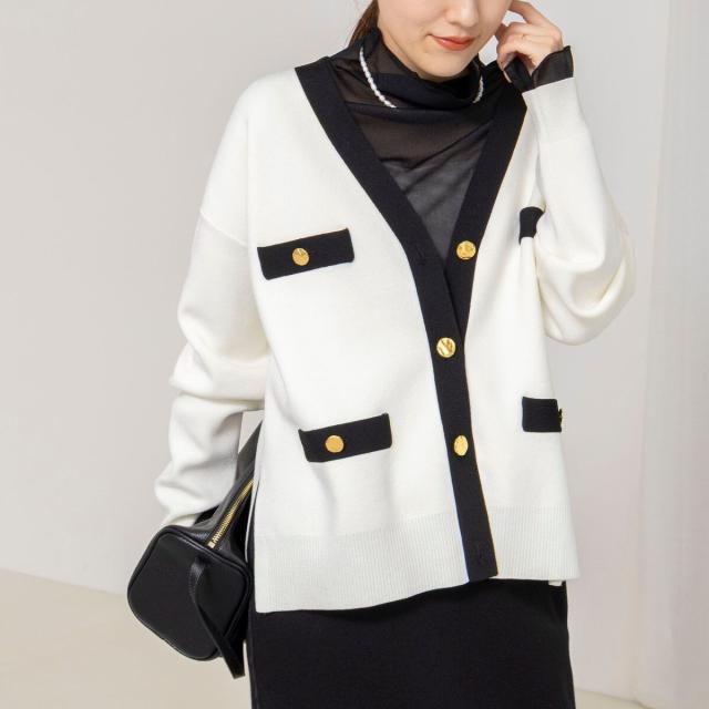 ノーリーズ（NOLLEY’S）/《手洗い可能》スムース配色Vネックカーディガン