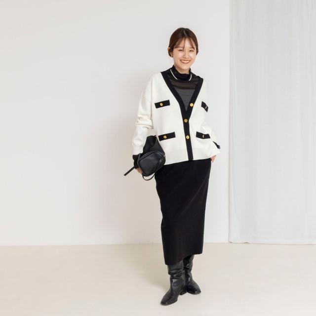 ノーリーズ（NOLLEY’S）/《手洗い可能》スムース配色Vネックカーディガン