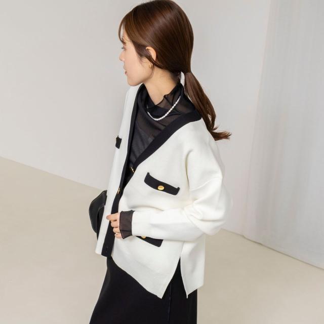 ノーリーズ（NOLLEY’S）/《手洗い可能》スムース配色Vネックカーディガン