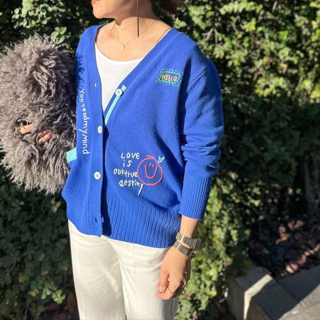 リエミラー（Rie Miller）/《手洗い可能》ハンド刺繍Vネックカーディガン