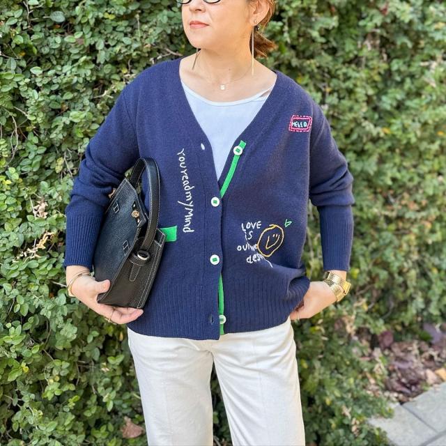 リエミラー（Rie Miller）/《手洗い可能》ハンド刺繍Vネックカーディガン