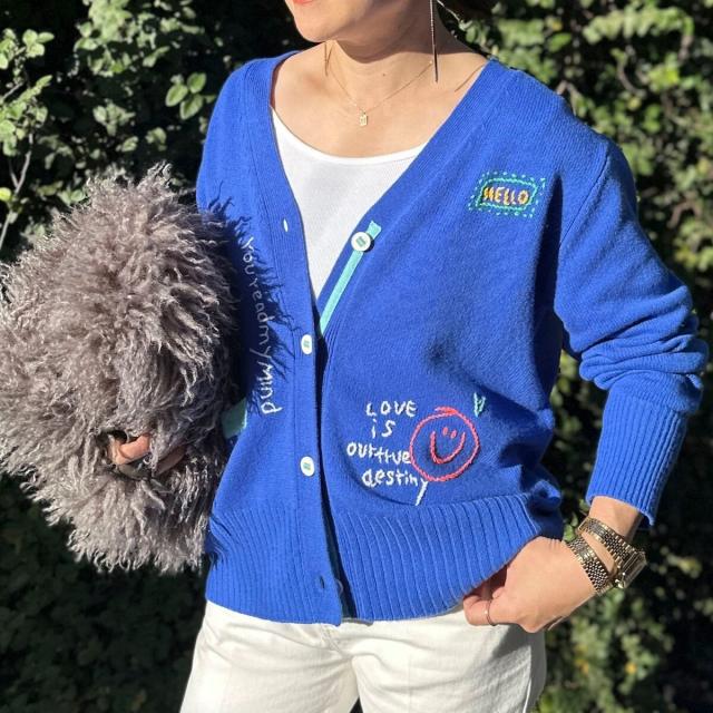 リエミラー（Rie Miller）/《手洗い可能》ハンド刺繍Vネックカーディガン