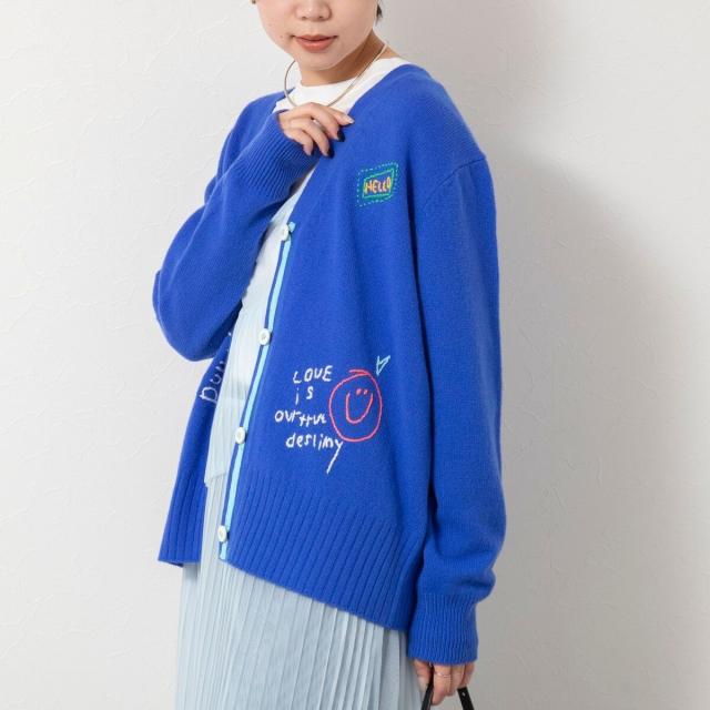 リエミラー（Rie Miller）/《手洗い可能》ハンド刺繍Vネックカーディガン