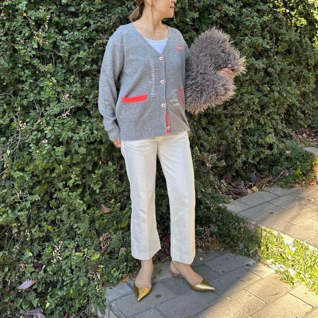 リエミラー（Rie Miller）/《手洗い可能》ハンド刺繍Vネックカーディガン