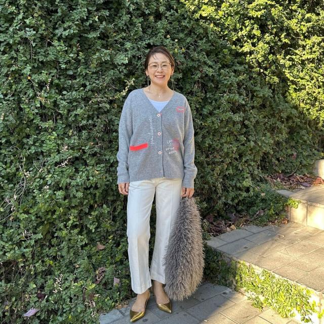 リエミラー（Rie Miller）/《手洗い可能》ハンド刺繍Vネックカーディガン