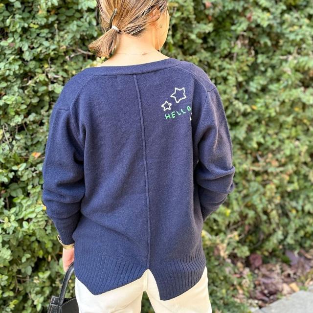 リエミラー（Rie Miller）/《手洗い可能》ハンド刺繍Vネックカーディガン